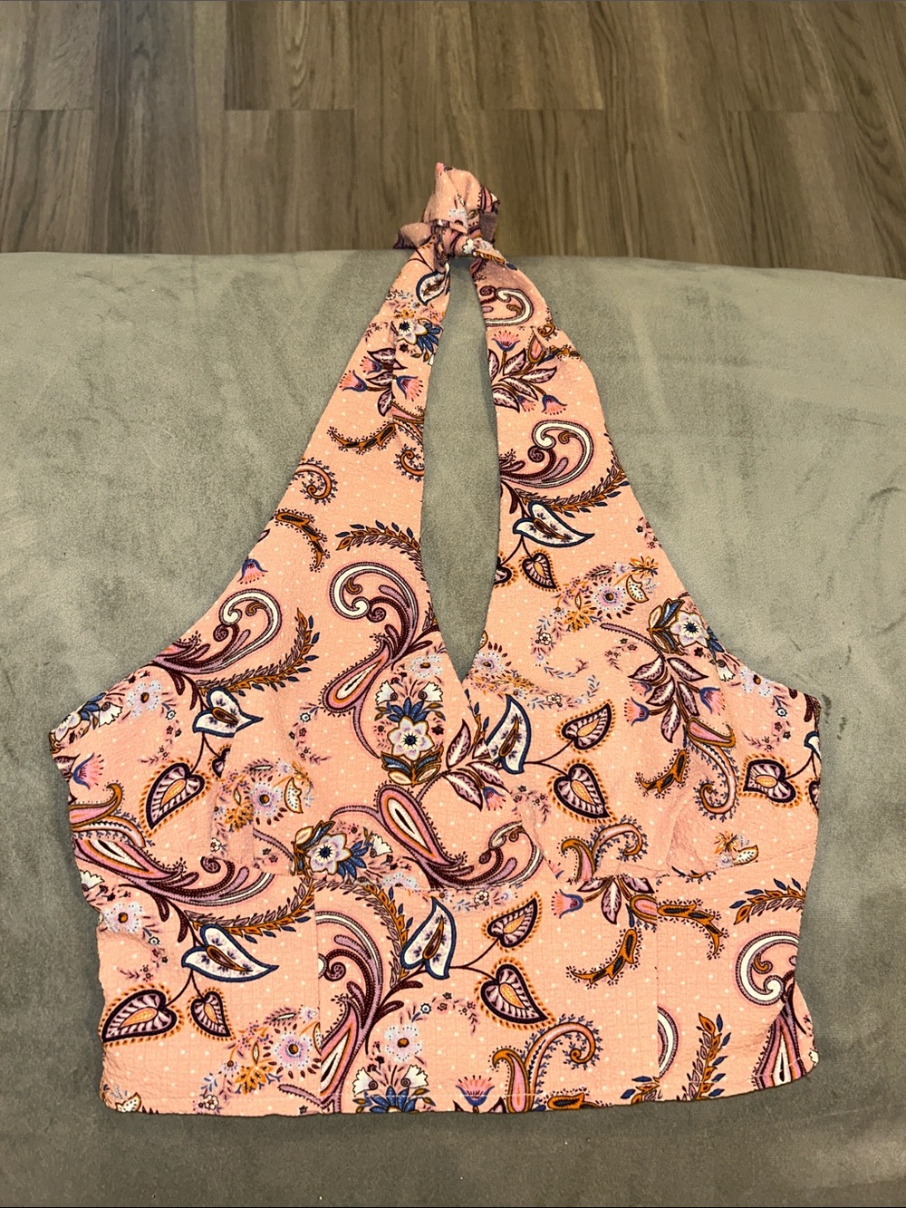 SHEIN Peach Paisley Halter Crop Top